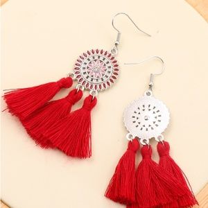 Deep Red Tassel Earrings